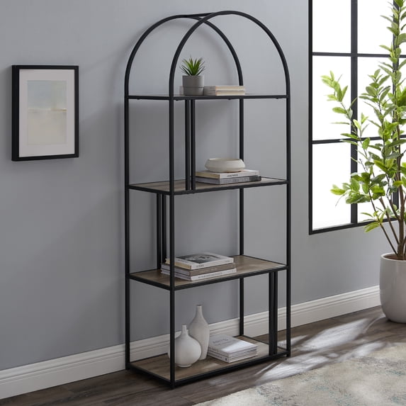 Manor Park Modern Arch Open Bookcase, Grey Wash