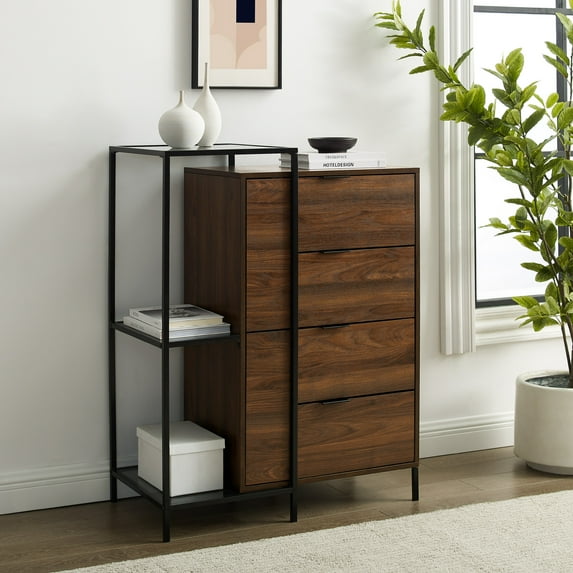 Manor Park Modern Asymmetric Metal and Wood Accent Chest, Dark Walnut
