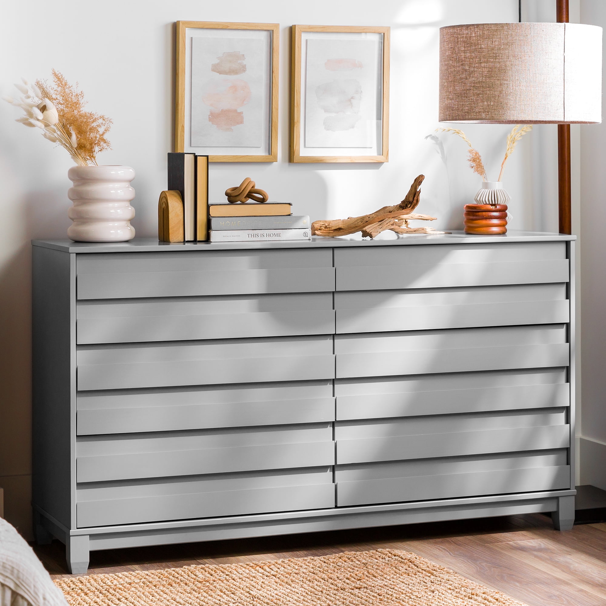 Manor Park Modern Beveled 6 Drawer Dresser, Grey
