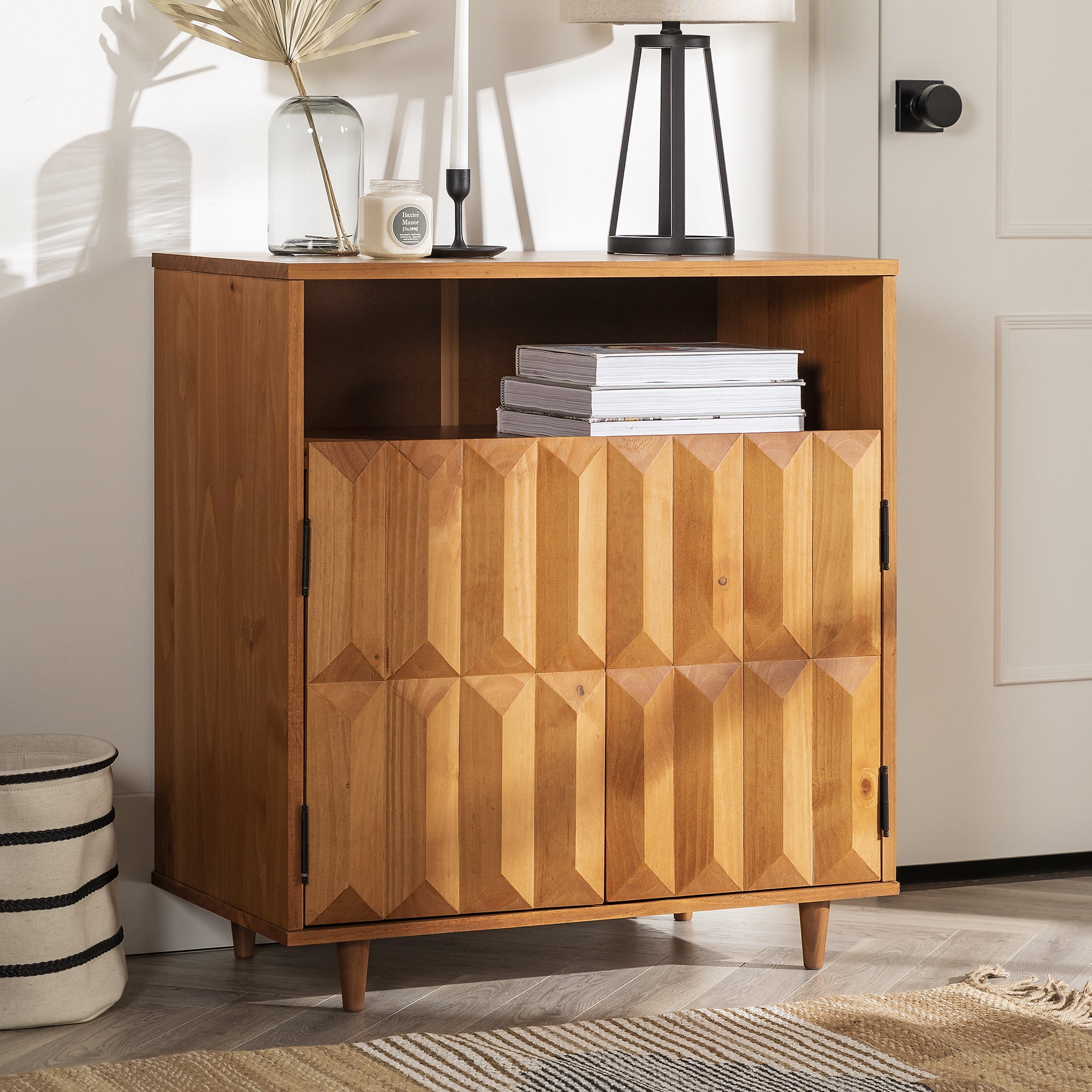 Manor Park Modern Boho Wood Detailed Accent Cabinet, Caramel