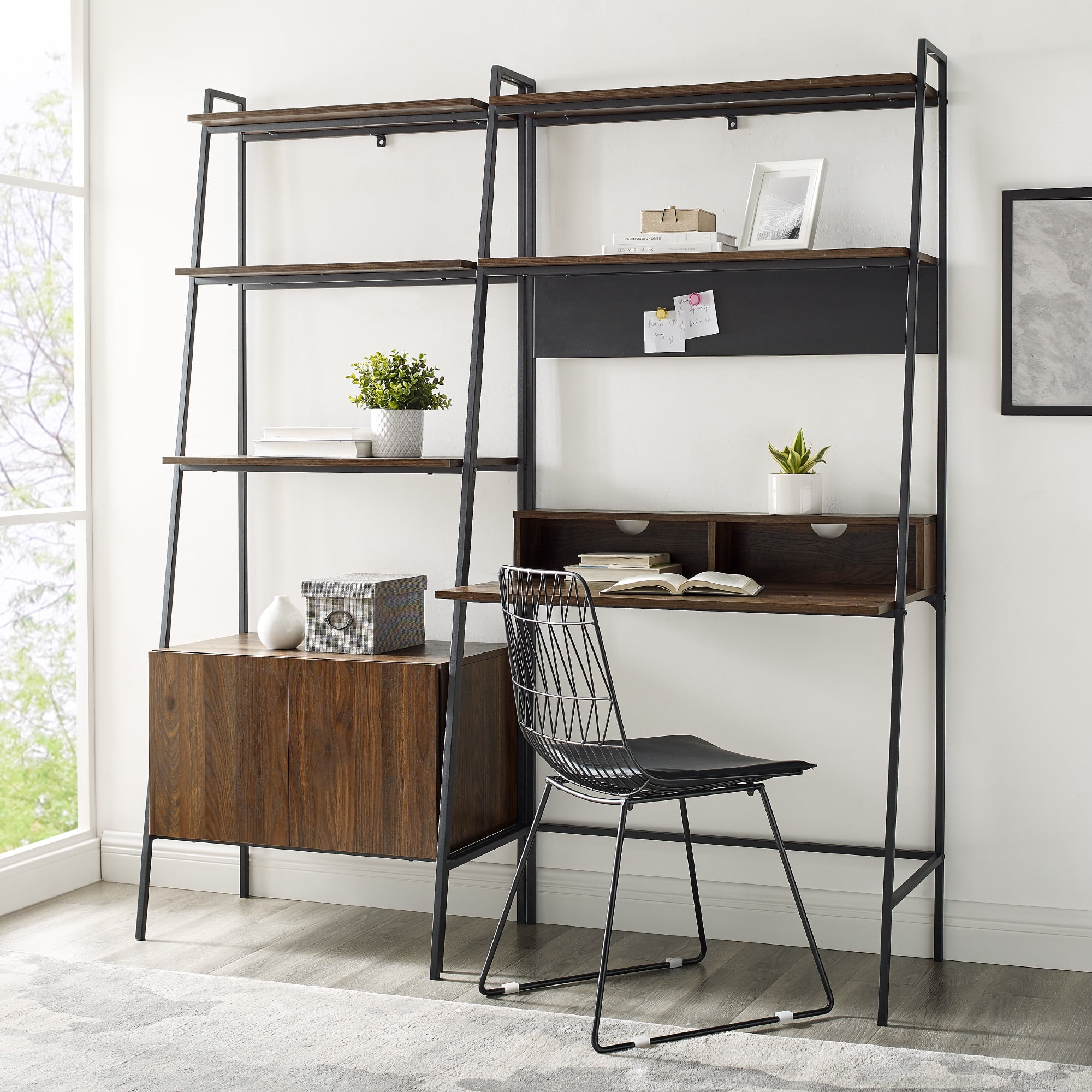 Manor Park Modern Cabinet 2 Piece Home Office Desk Set Dark