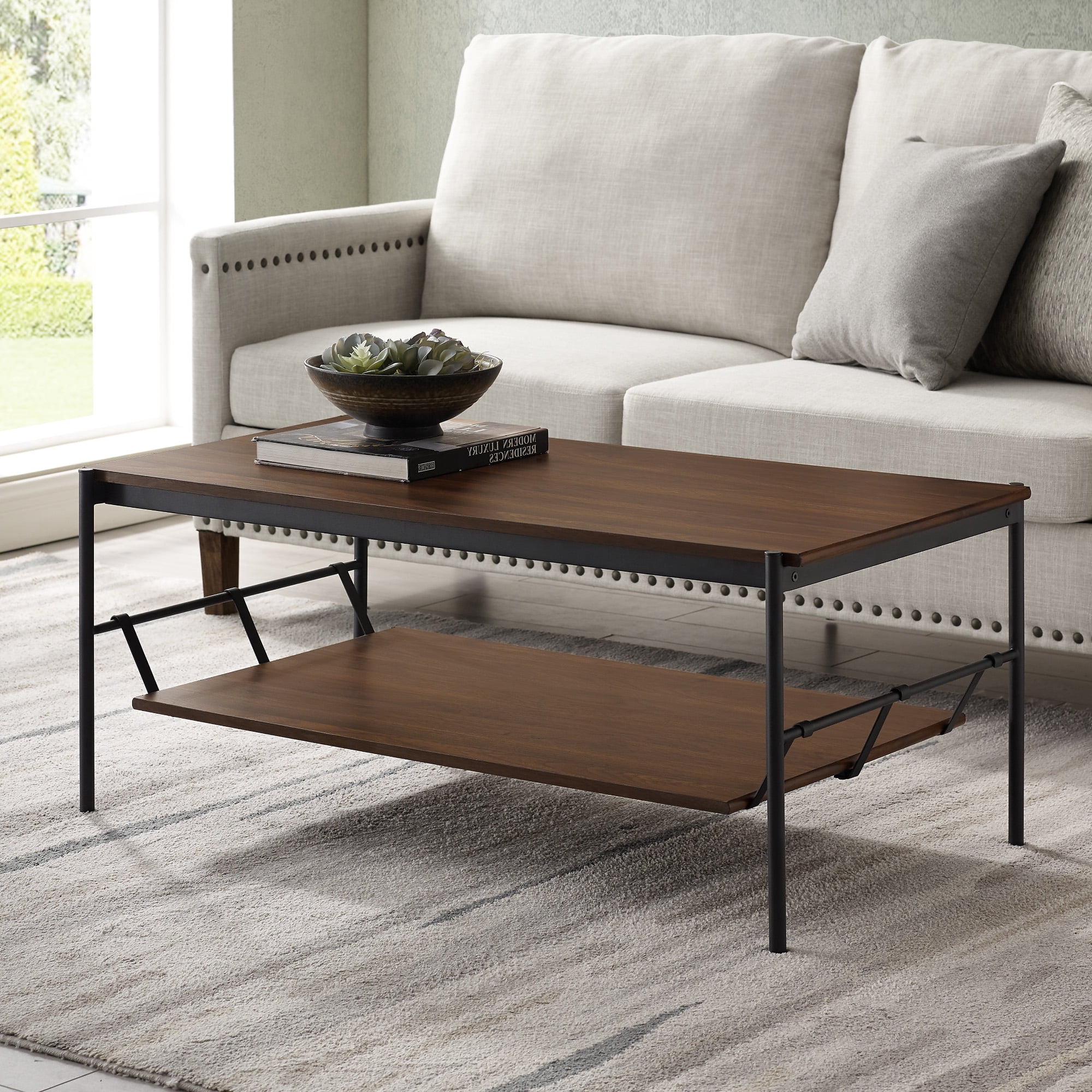 Manor Park Modern Coffee Table with Removable Shelf, Dark Walnut