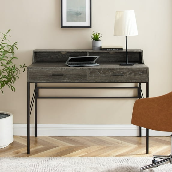 Manor Park Modern Eclectic 2 Drawer Hutch Desk, Cerused Ash