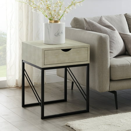 Manor Park Modern Eclectic Faux Shagreen Side Table, Off White