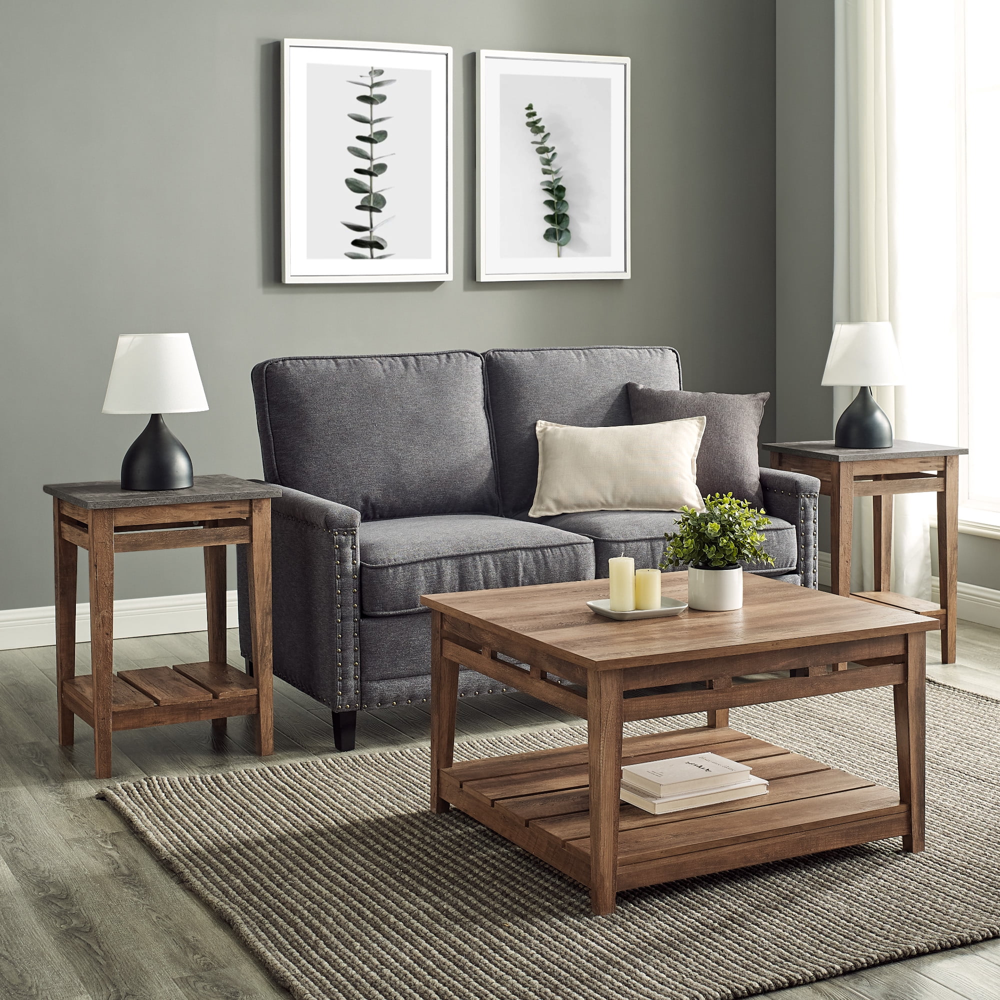Manor Park Modern Farmhouse 3 Piece Accent Table Set, Barnwood