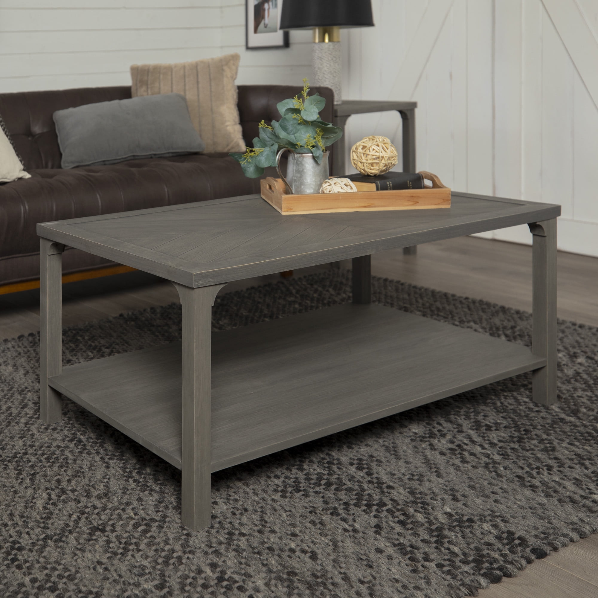 Manor Park Modern Farmhouse Coffee Table with Chevron Design- Grey ...