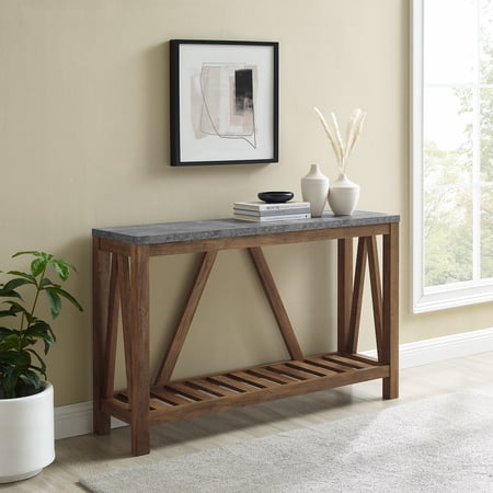 Manor Park Modern Farmhouse Entryway Table, Dark Concrete/Rustic Oak