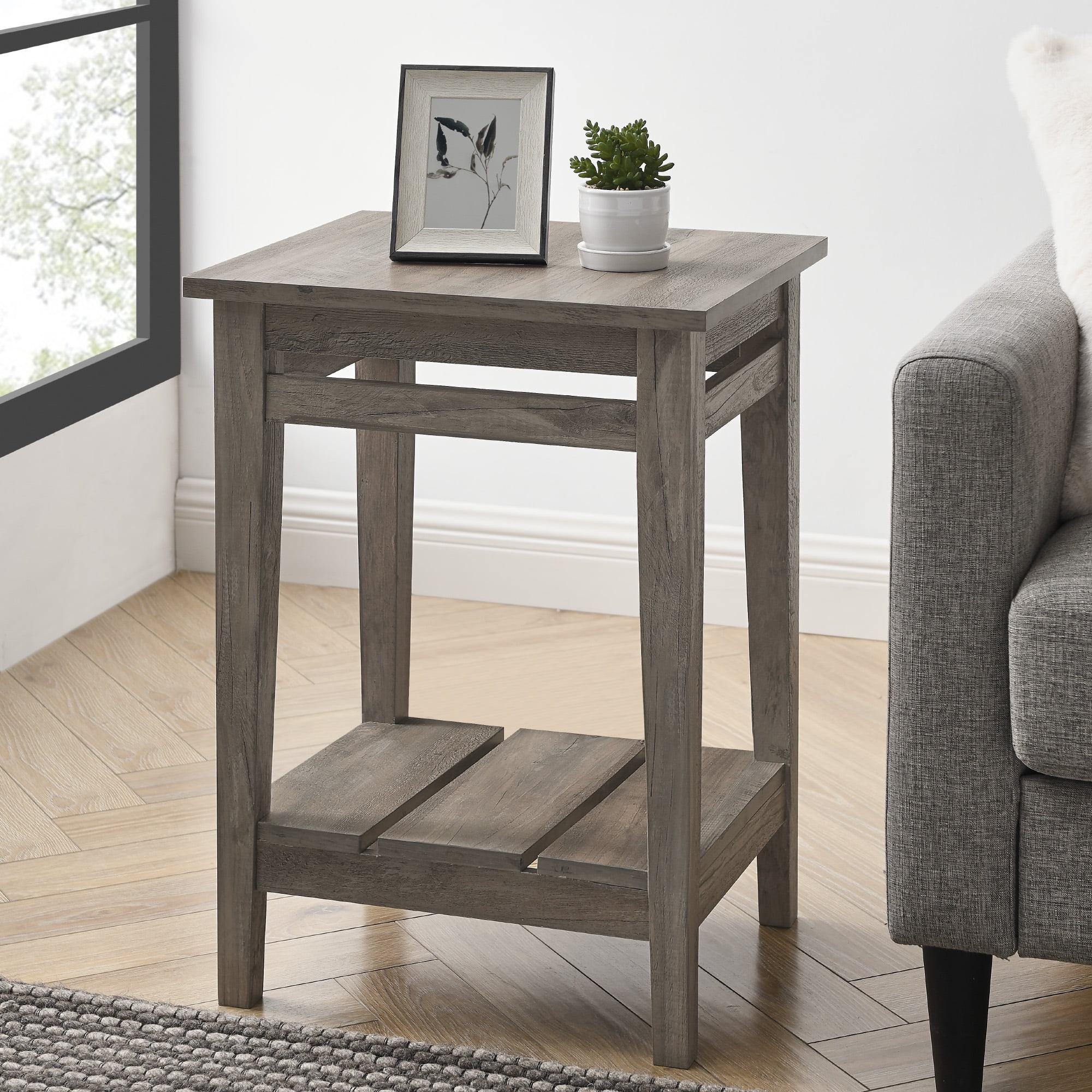 Manor Park Modern Farmhouse Plank End Table Grey Wash