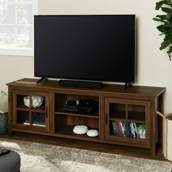 Walker Edison Modern Farmhouse TV Stand for TVs Up to 80", Dark Walnut