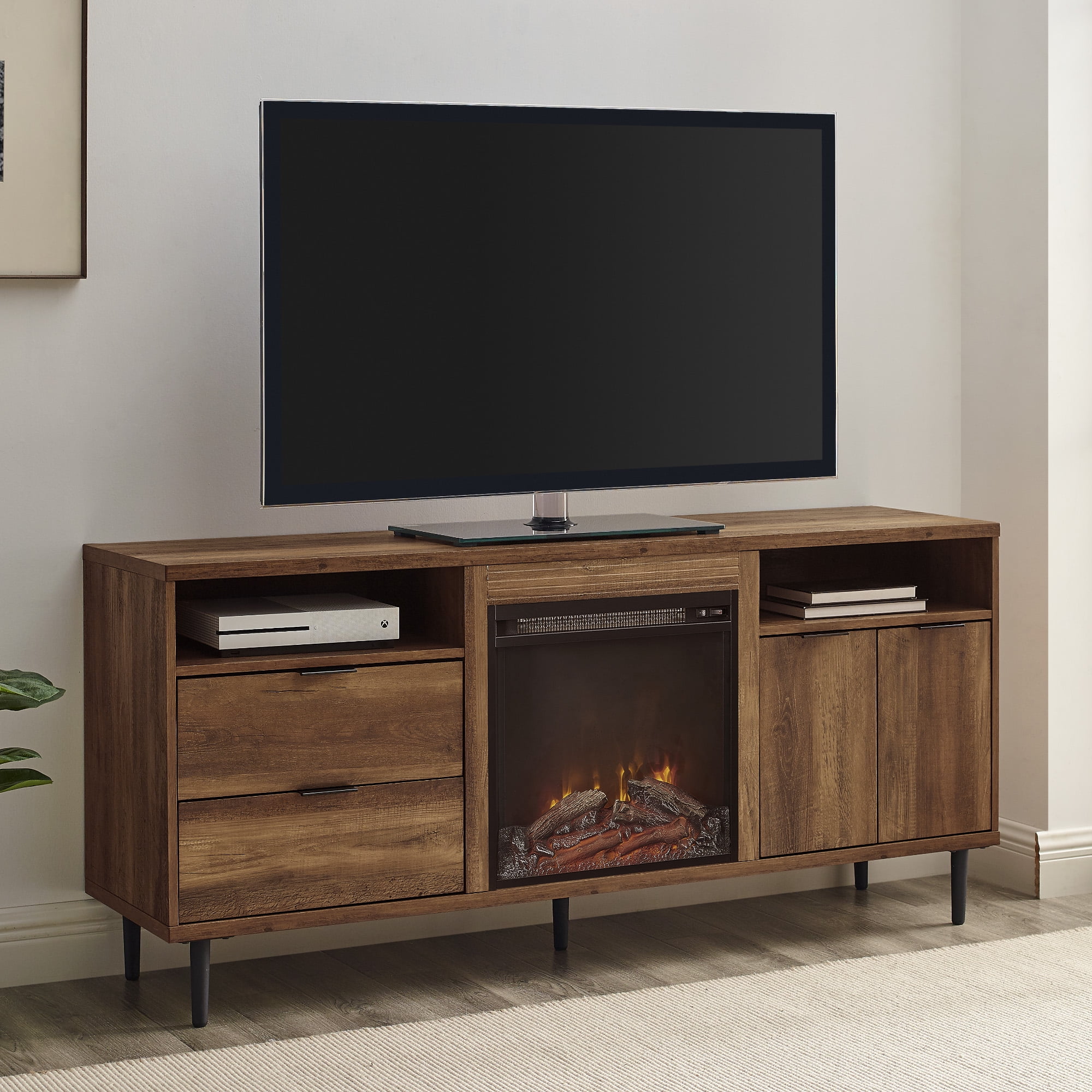 Manor Park Modern Fireplace TV Stand for TVs up to 65", Reclaimed Barnwood