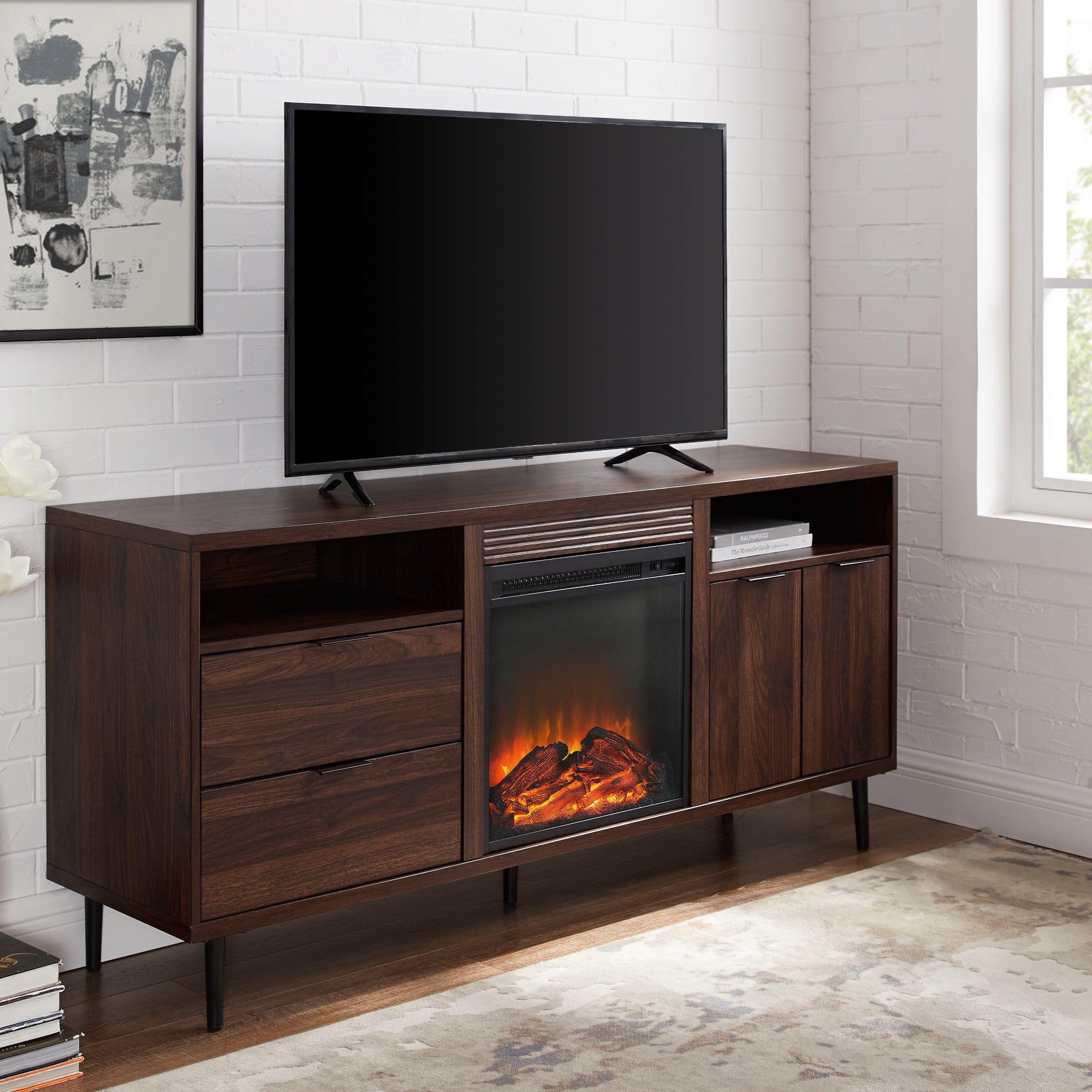Manor Park Modern Fireplace TV Stand for TVs up to 66 - Dark Walnut -  Walmart.com