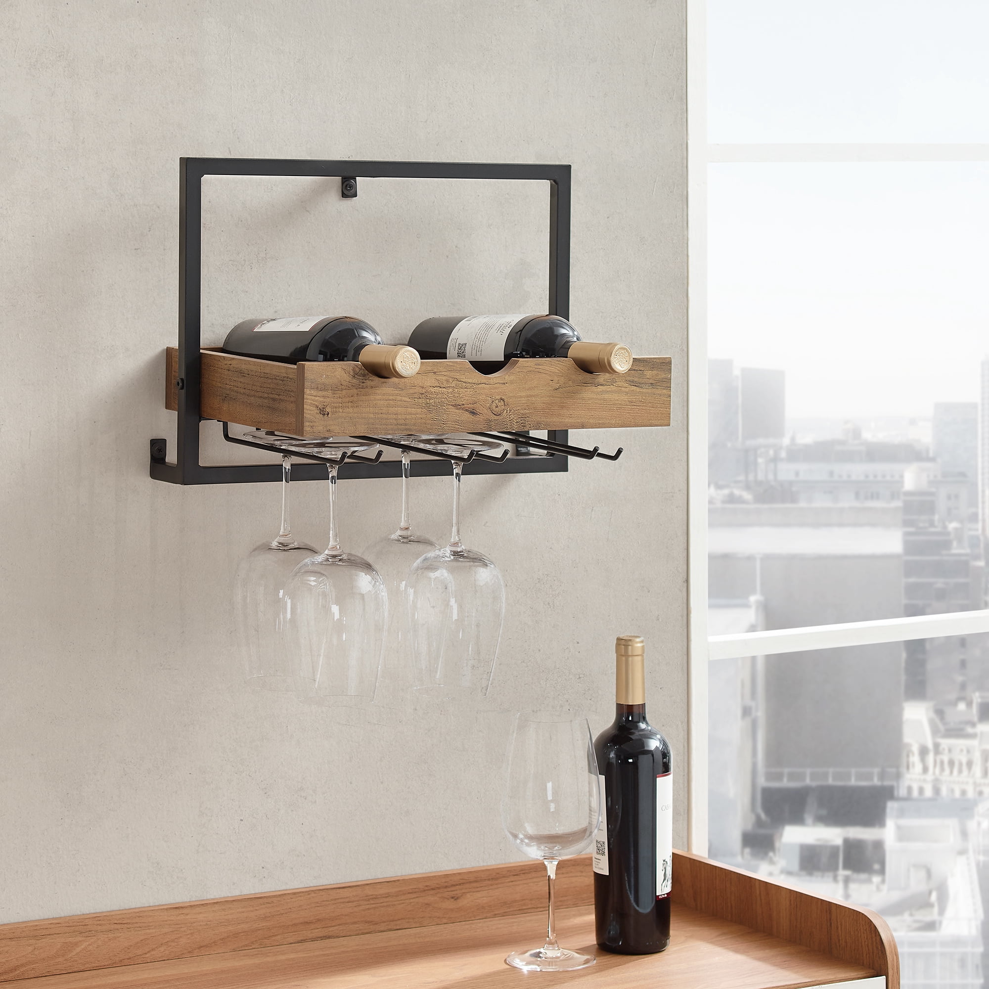 Manor Park Modern Industrial Wall Mounted Bar Storage, Reclaimed Barnwood