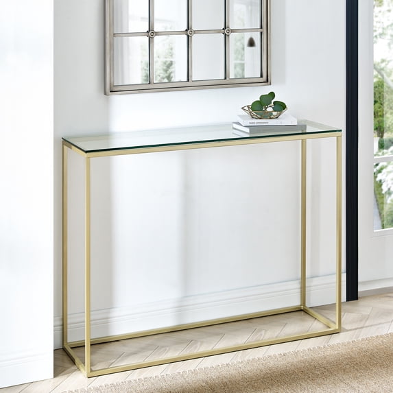 Manor Park Modern Minimalist Rectangle Entryway Table, Glass/Gold