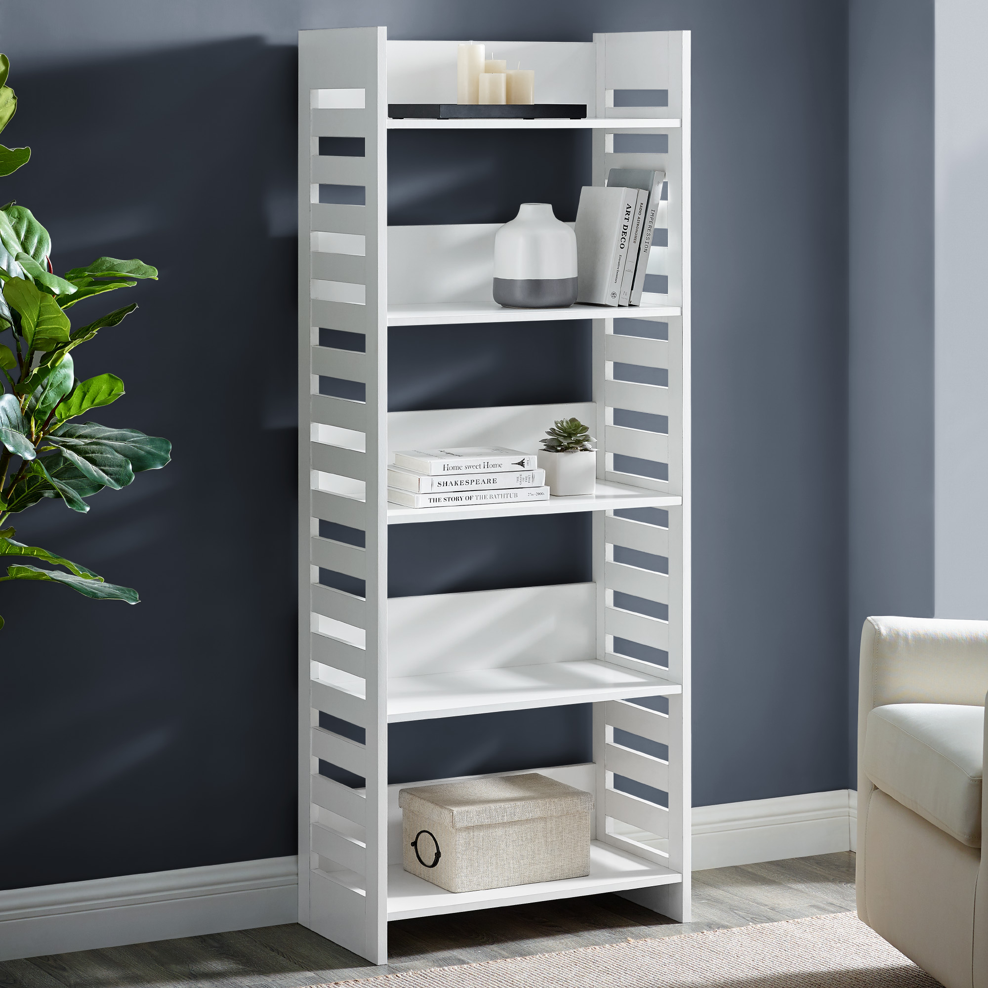 Manor Park Modern Mixed Material 5 Shelf Bookshelf, White