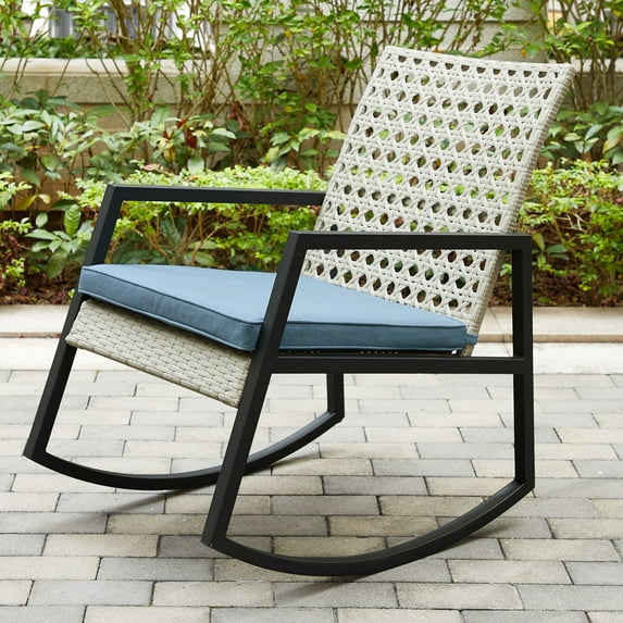 Manor Park Modern Patio Rattan Rocking Chair, Light Grey/Blue