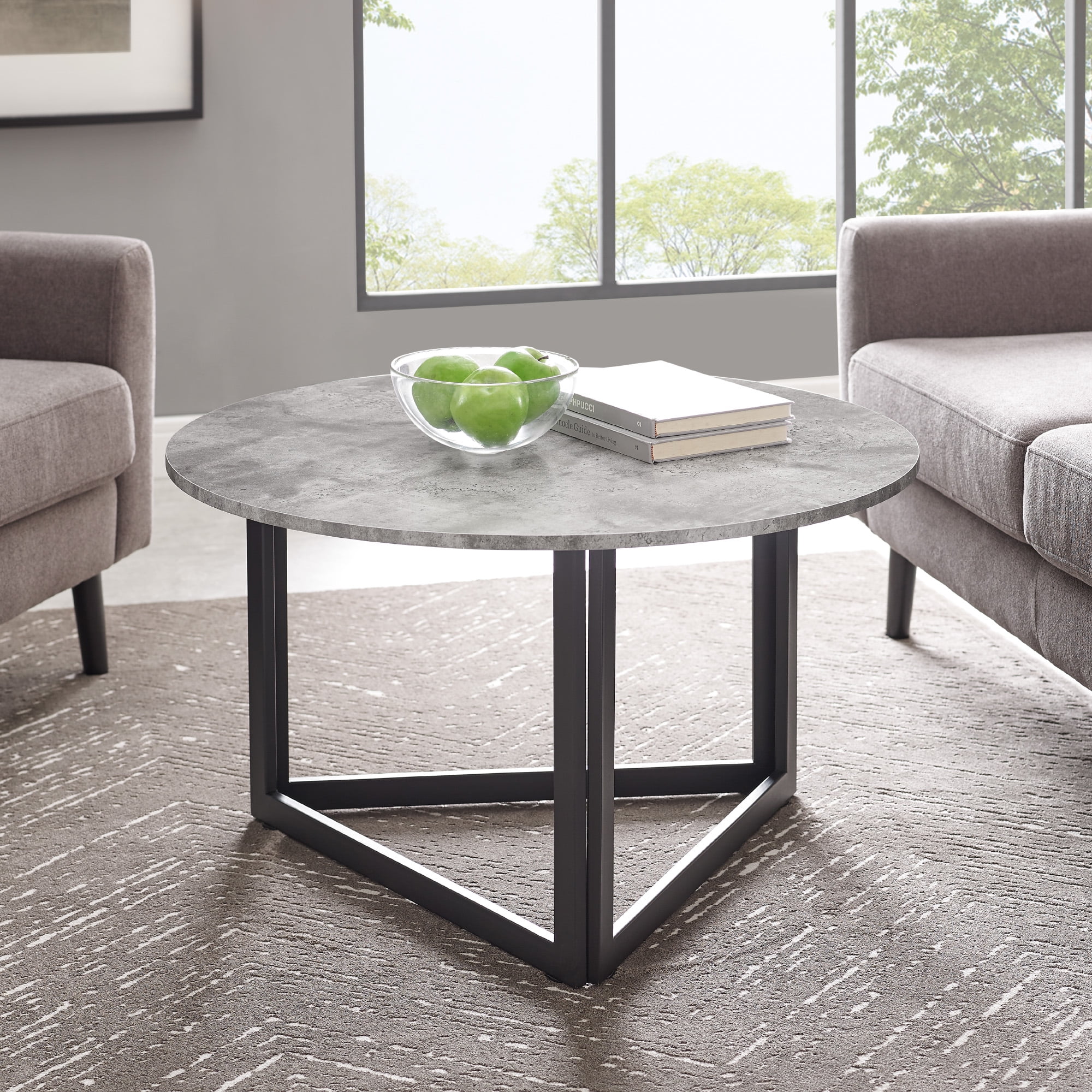 Manor Park Modern Round Coffee Table, Dark Concrete