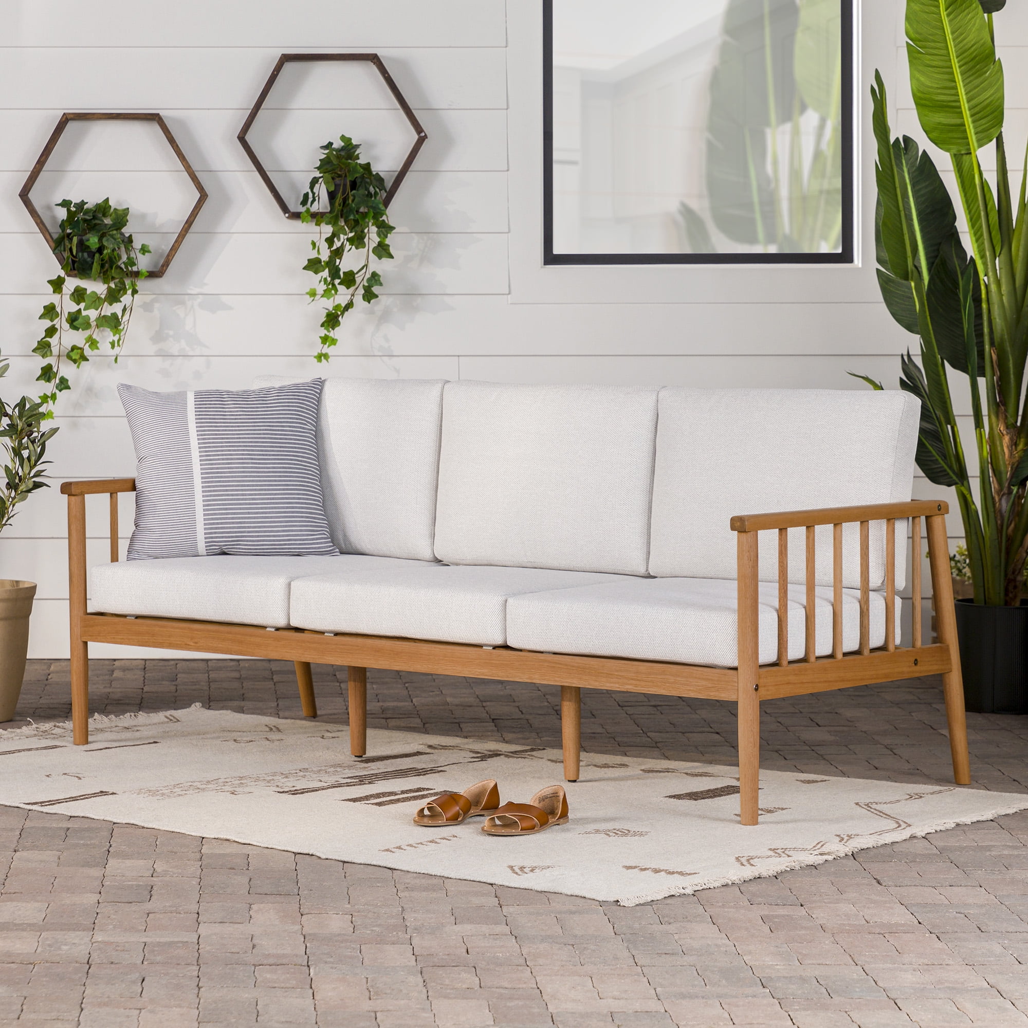 Manor Park Modern Solid Eucalyptus Wood Outdoor Triple Loveseat