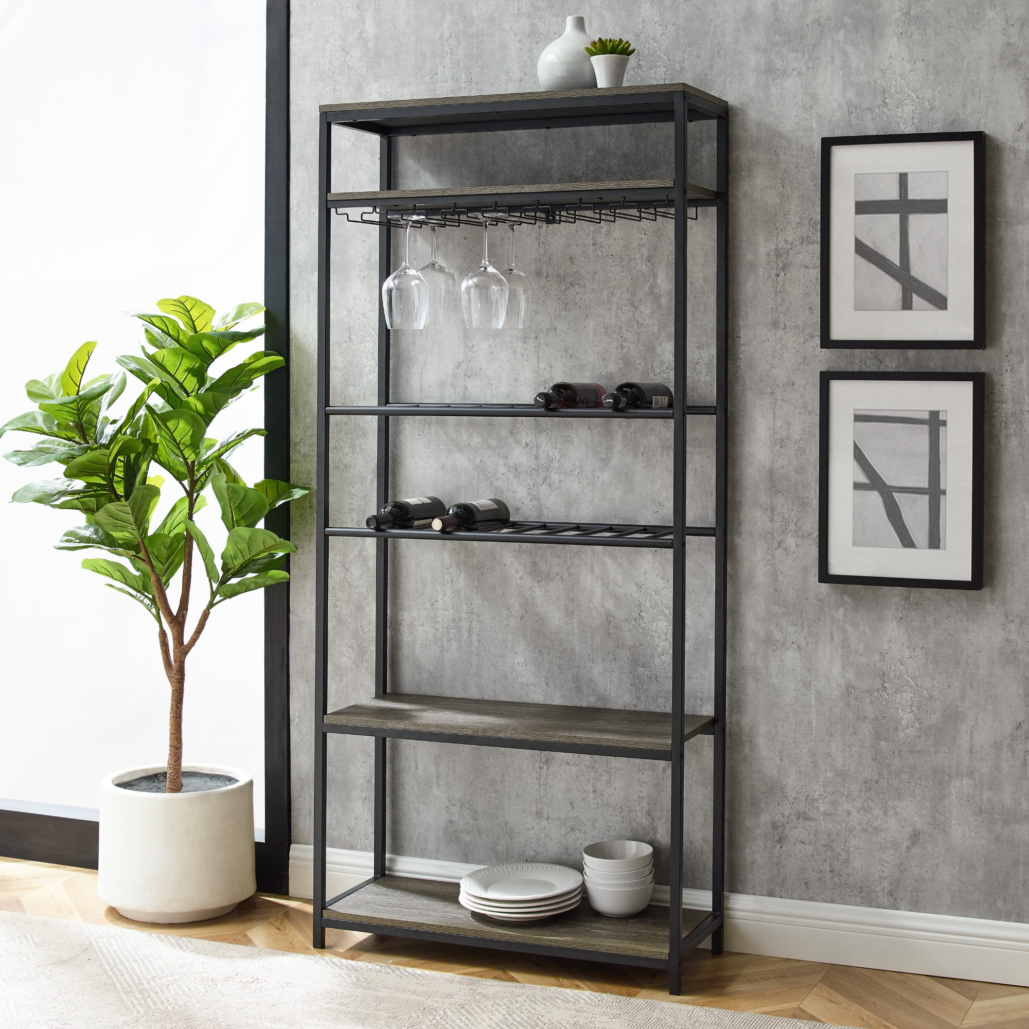 Stem Rack Free Shipping! Manor Park Modern Stemware Rack with Wine Bottle Storage ...