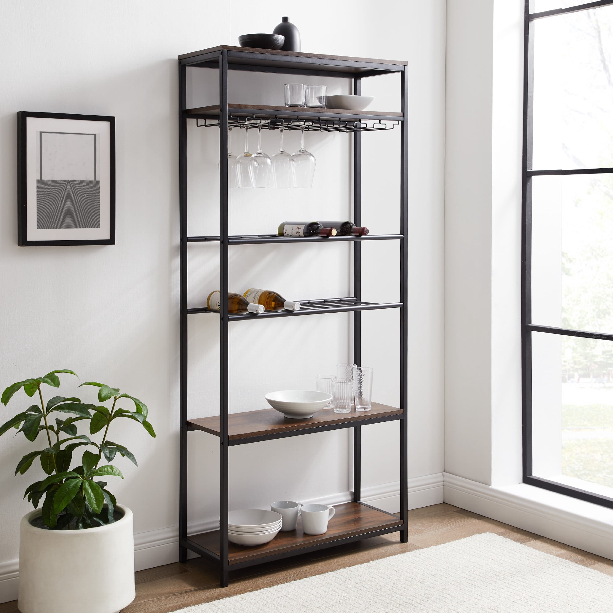 Stem Rack Free Shipping! Manor Park Modern Wooden Bar Furniture with Stemware ...