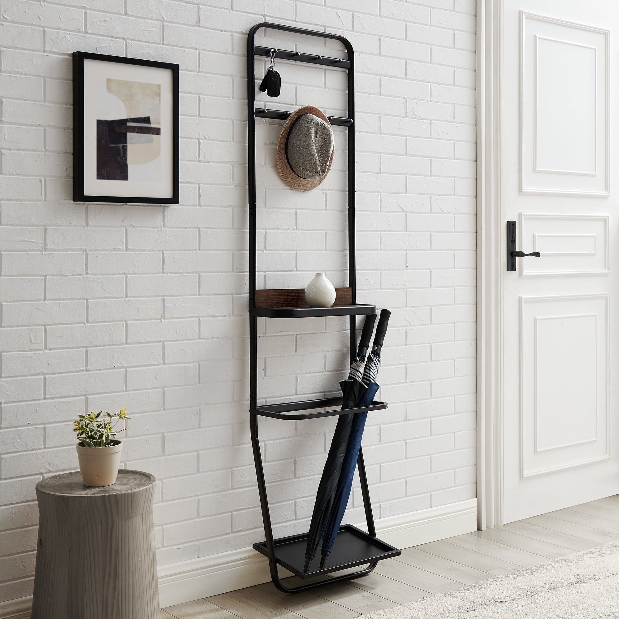 Manor Park Modern Umbrella Stand Hall Tree, Dark Walnut