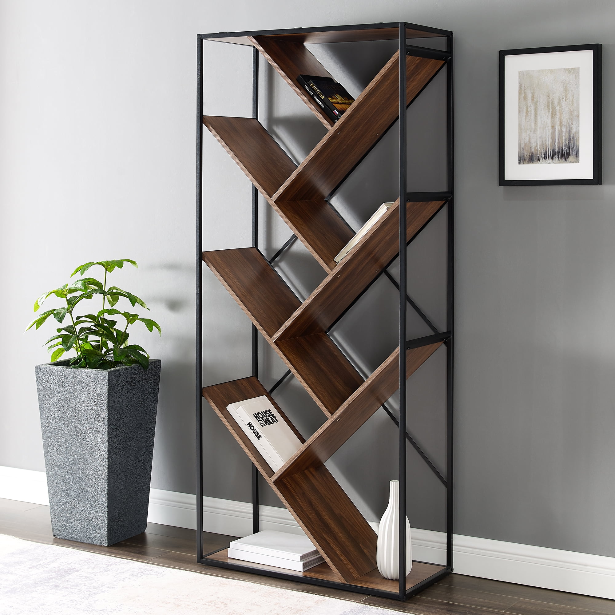 Angled bookshelf discount