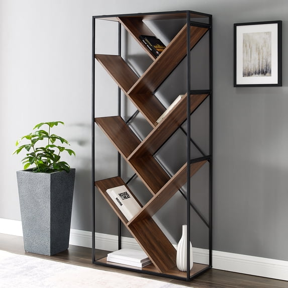 Manor Park Neil Modern Angled Bookshelf, Dark Walnut