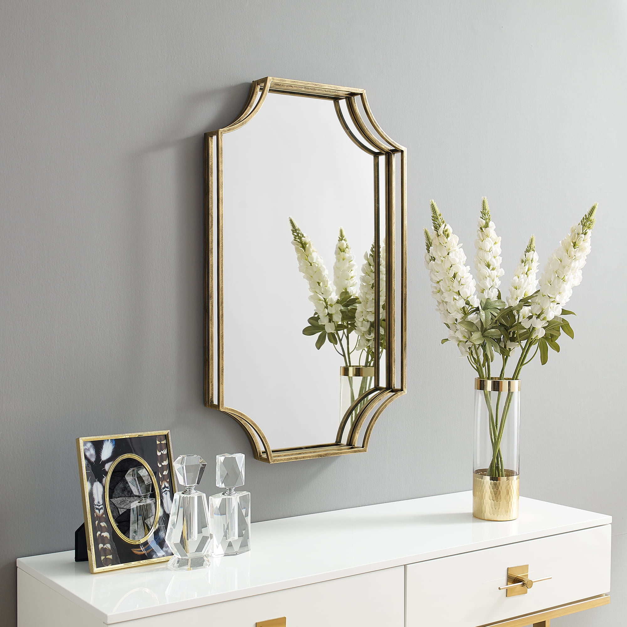Manor Park Notched Corner Metal Framed Mirror, Antique Brass