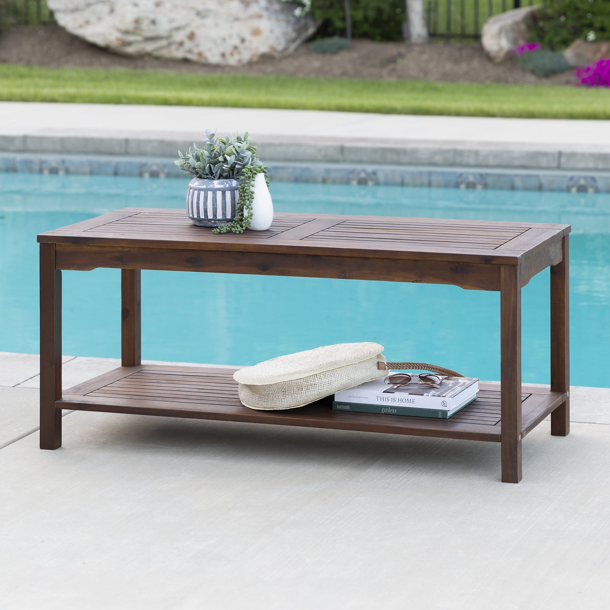Manor Park Outdoor Acacia Wood Patio Coffee Table, Dark Brown
