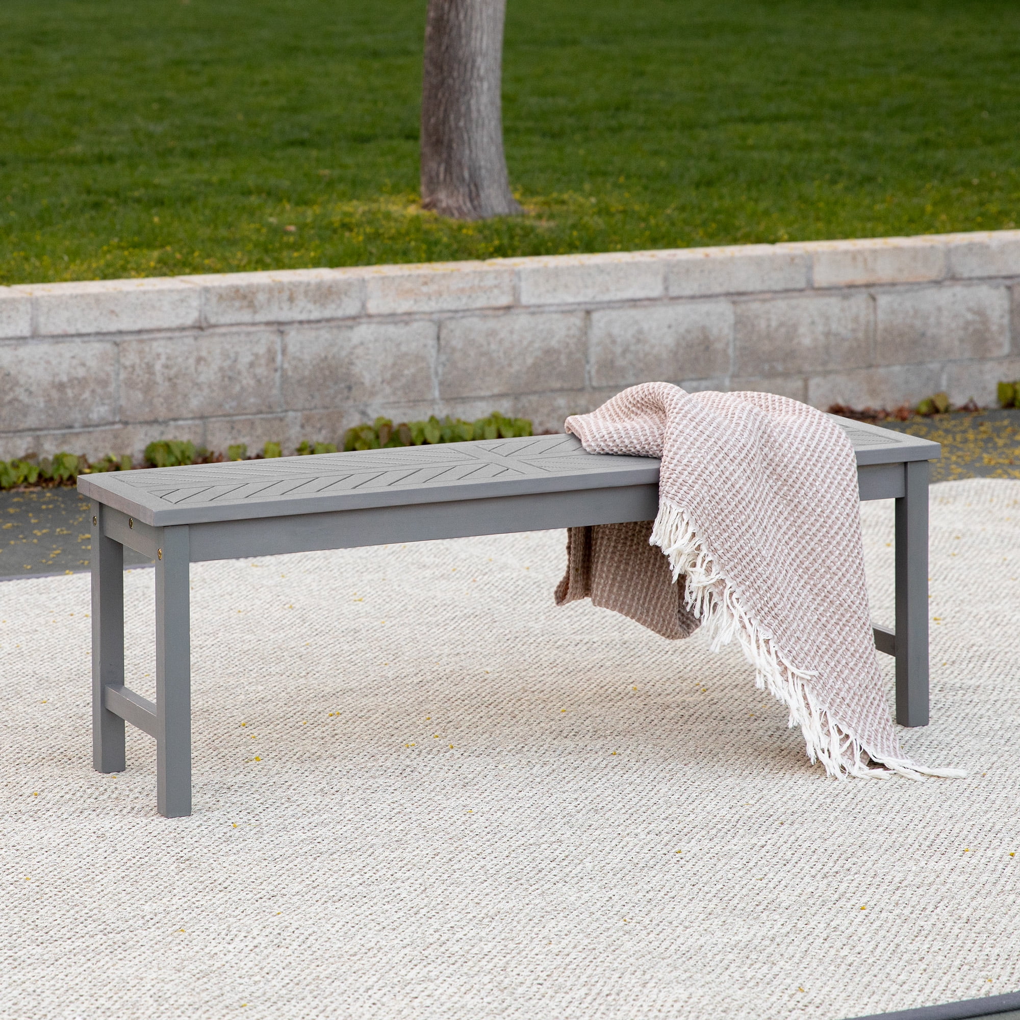 Manor Park Outdoor Patio Wood Dining Bench with Chevron Design, Grey