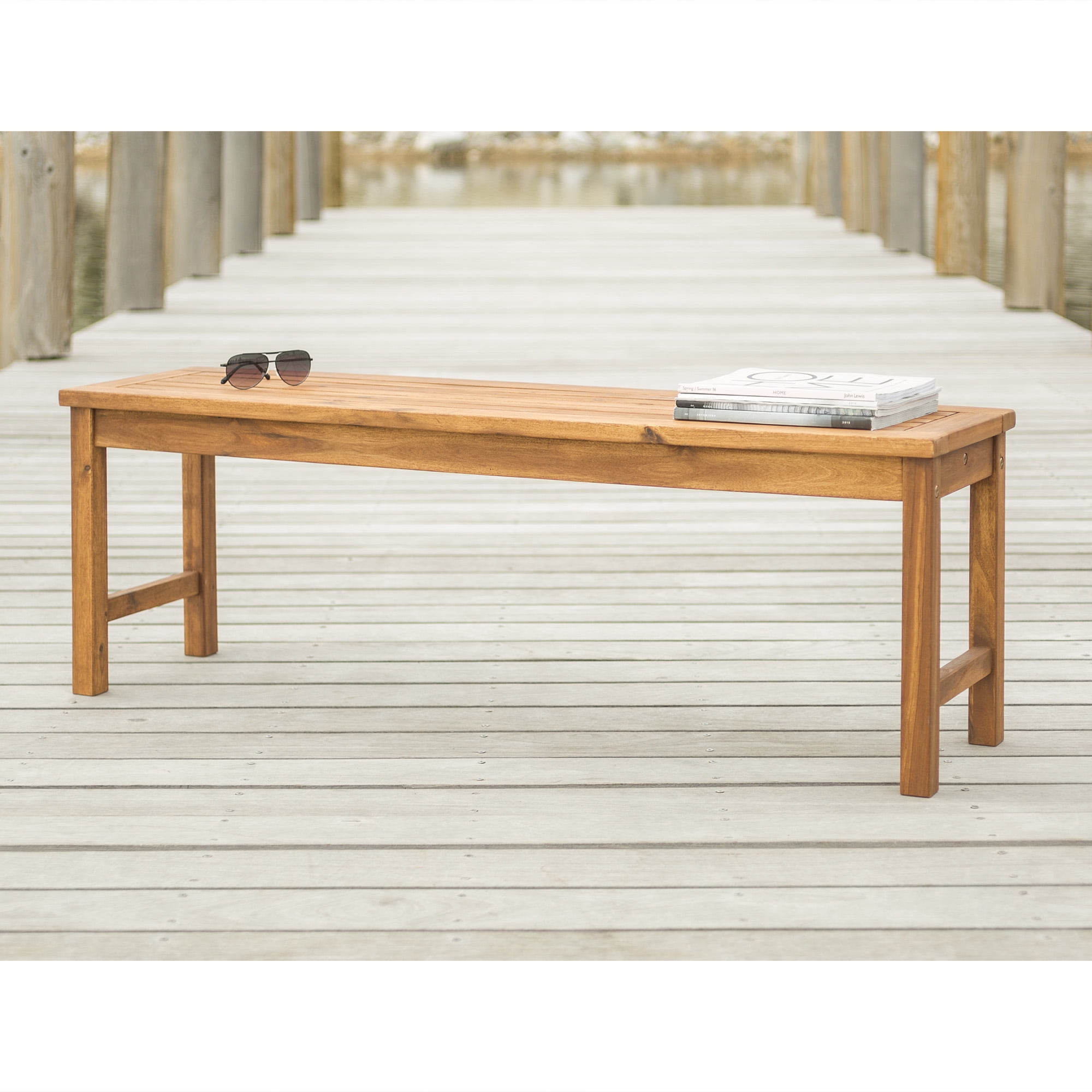 Manor Park Outdoor Raised Acacia Wood Bench Brown