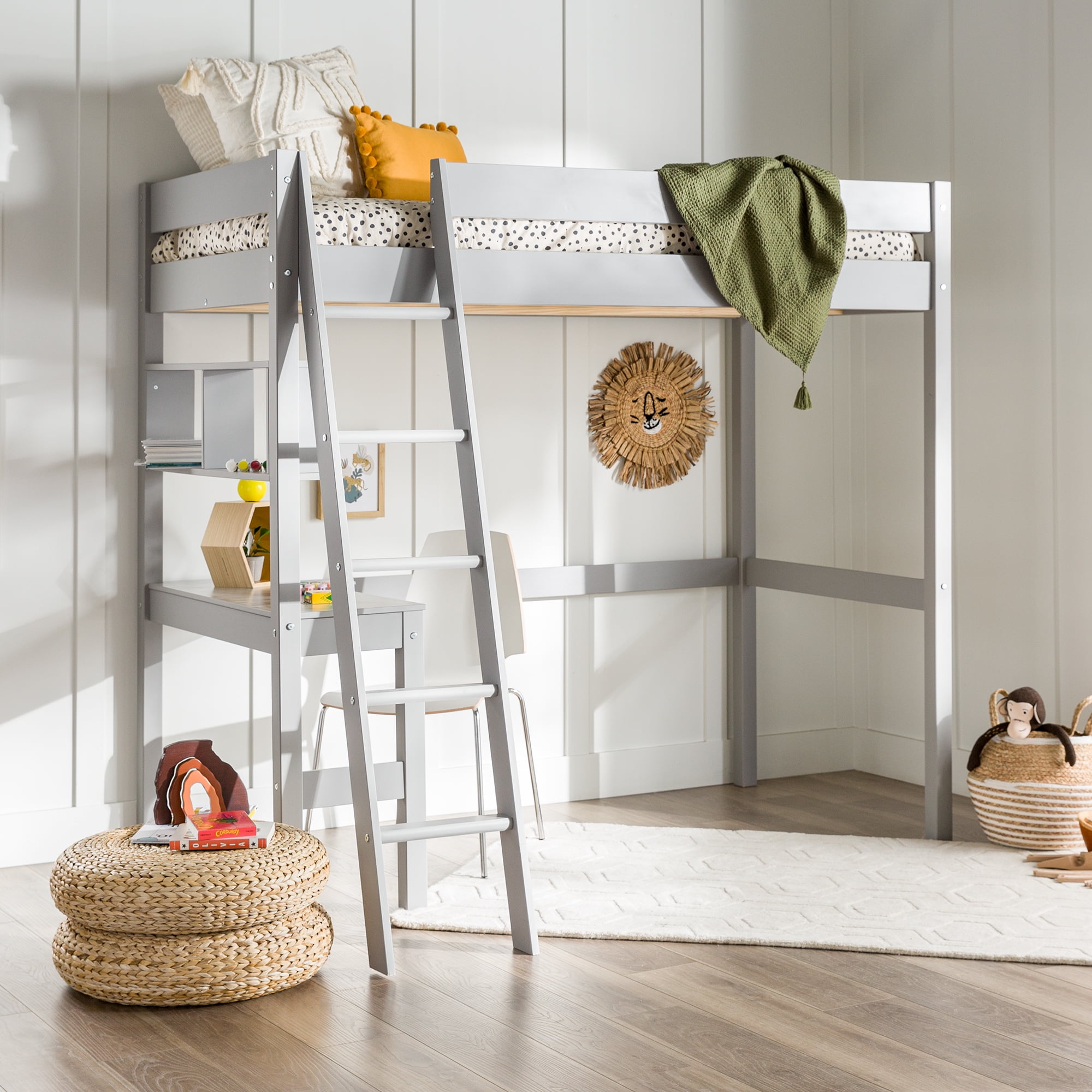 Manor Park Pine Wood Loft Bed Storage Twin Grey Walmart