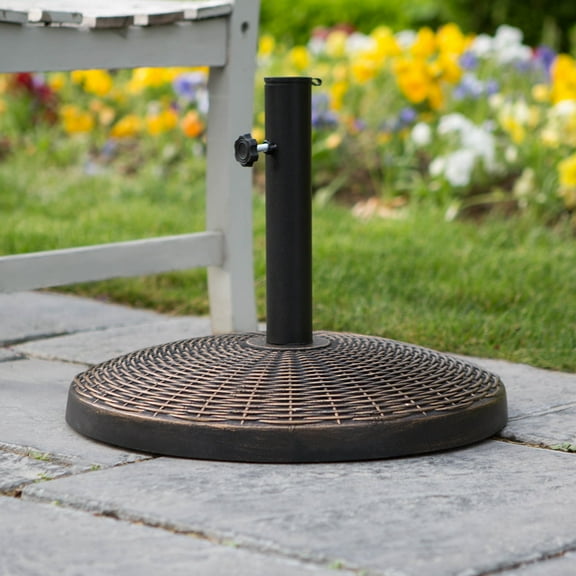 Walker Edison Round Resin Patio Umbrella Base, Bronze