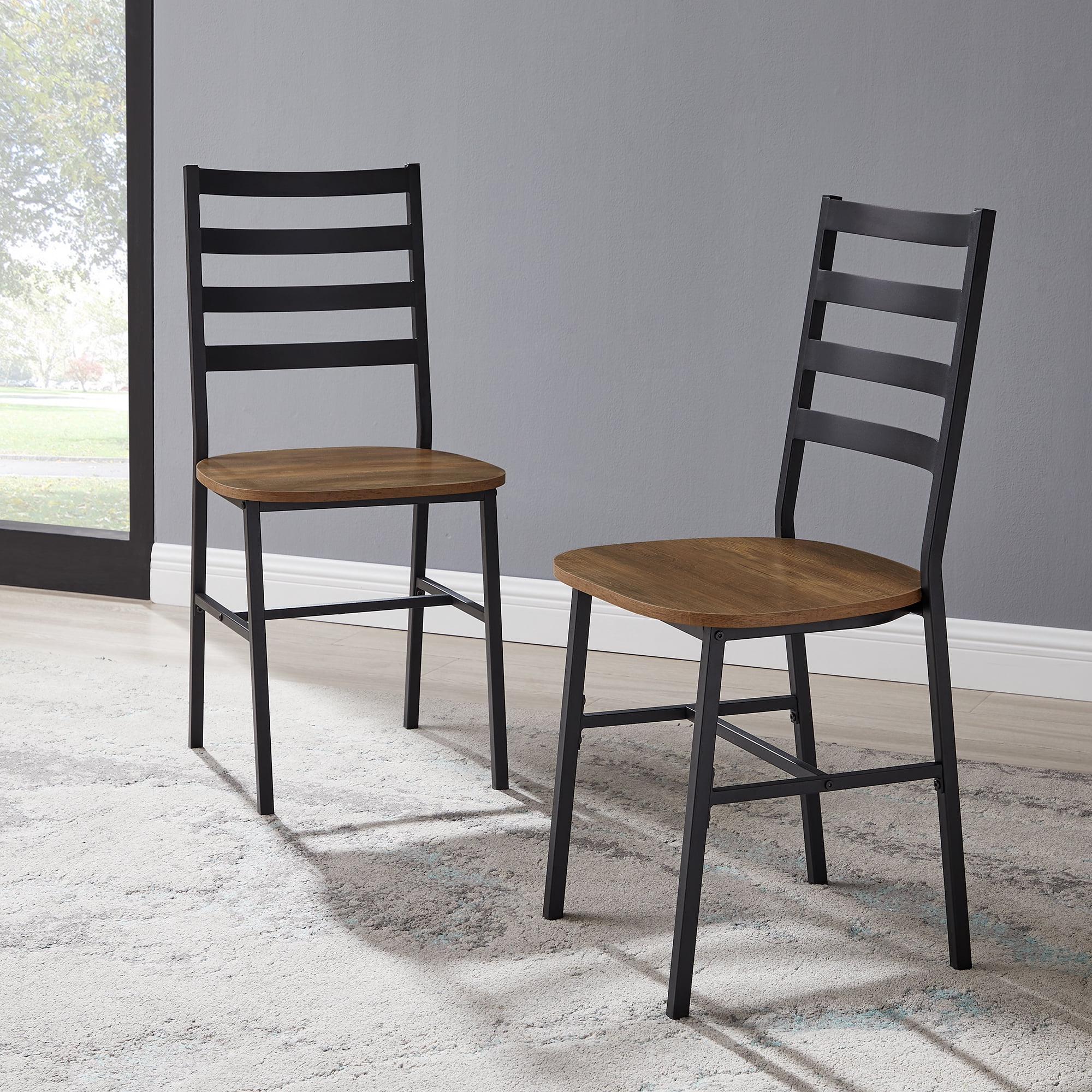Manor Park Rustic Industrial Slat Back Metal and Wood Dining Chair, 2-Pack - Reclaimed Barnwood