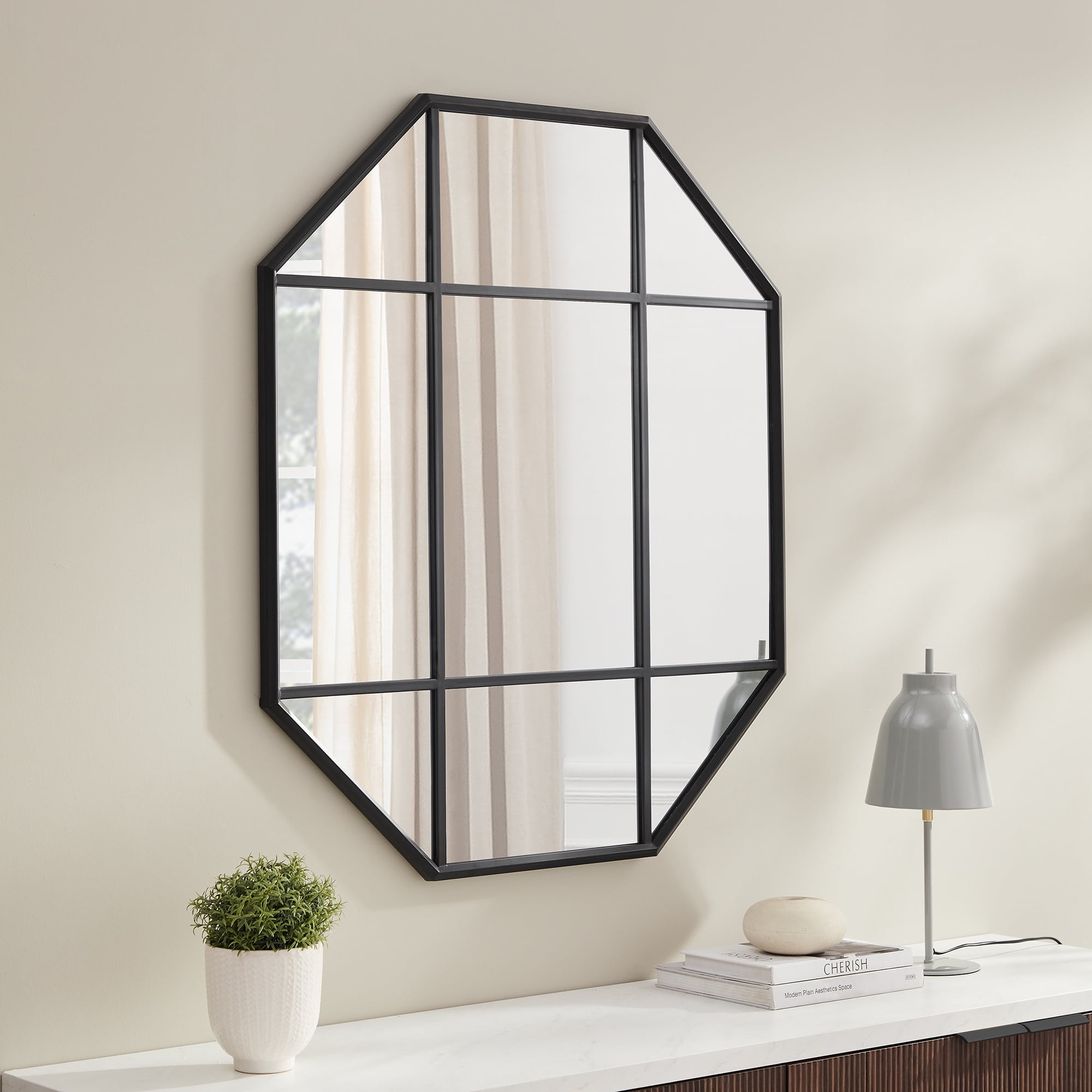 Manor Park Rustic Metal and Glass Windowpane Wall Mirror, Black