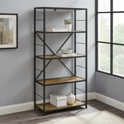 Manor Park Rustic Metal and Media Bookcase, Reclaimed Barnwood
