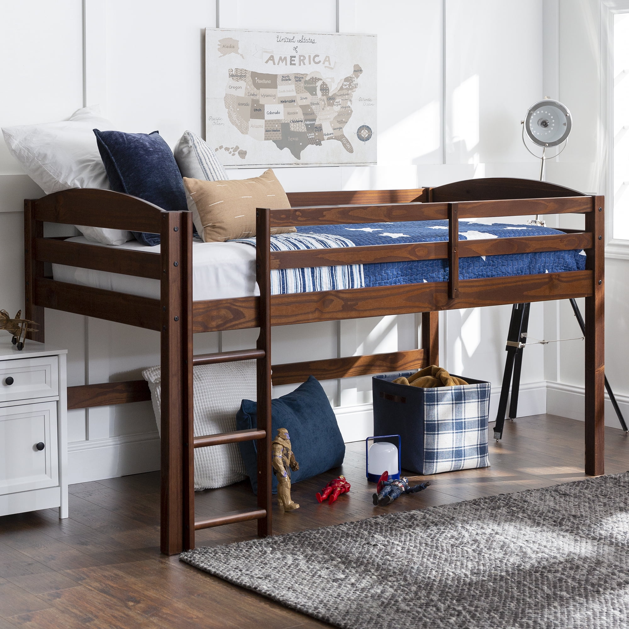 Manor Park Solid Wood Junior Twin Low Loft Bed Walnut Walmart