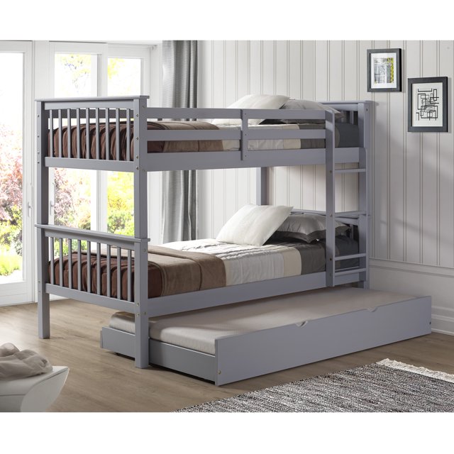 Manor Park Solid Wood Twin Bunk Bed with Trundle Bed, Grey