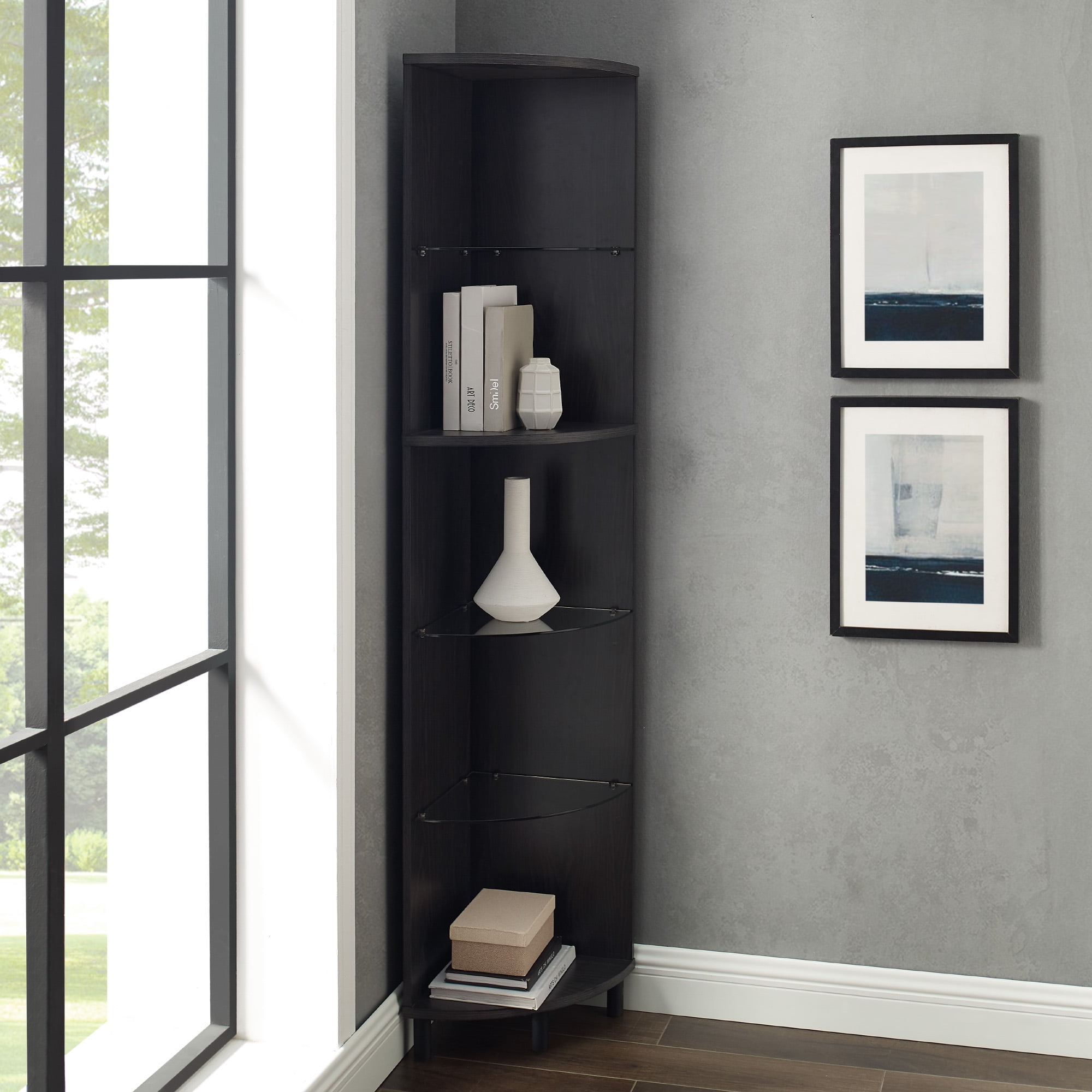 Manor Park Tatum Modern Corner Bookcase, Graphite
