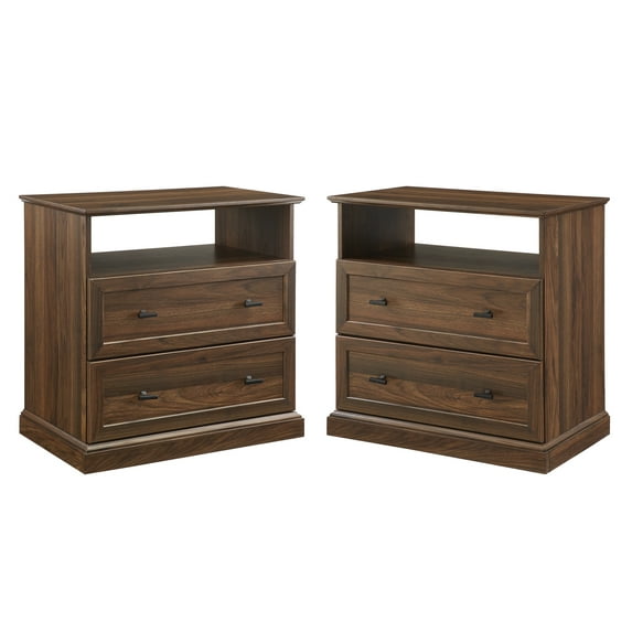 Manor Park Traditional 2-Drawer Nightstand, Set of 2, Dark Walnut
