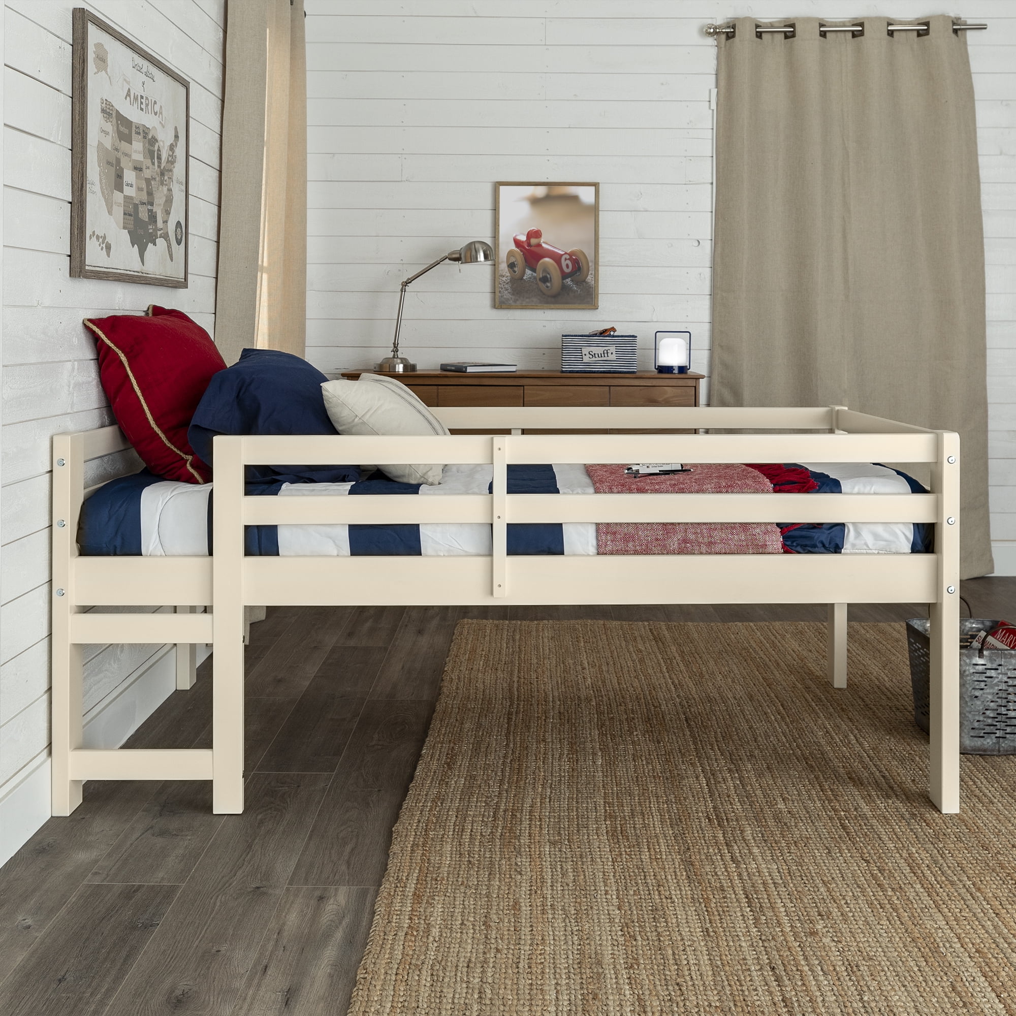 Manor Park Traditional Solid Wood Twin Low Loft Bed, White
