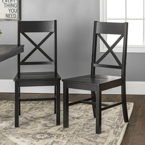 Walker Edison Traditional Wood Dining Chairs, Set of 2, Antique Black