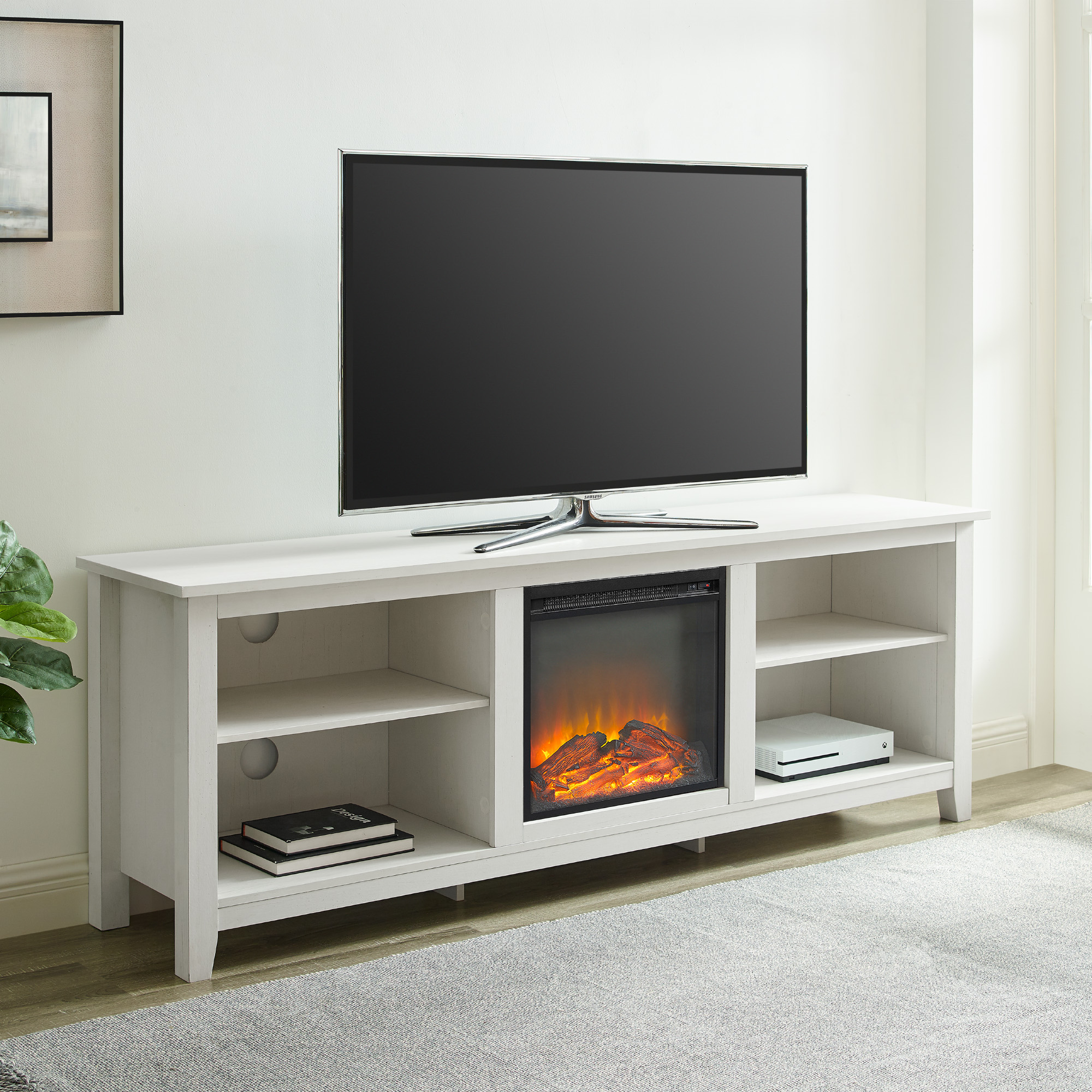 Manor Park Transitional Electric Fireplace TV Stand, Brushed White