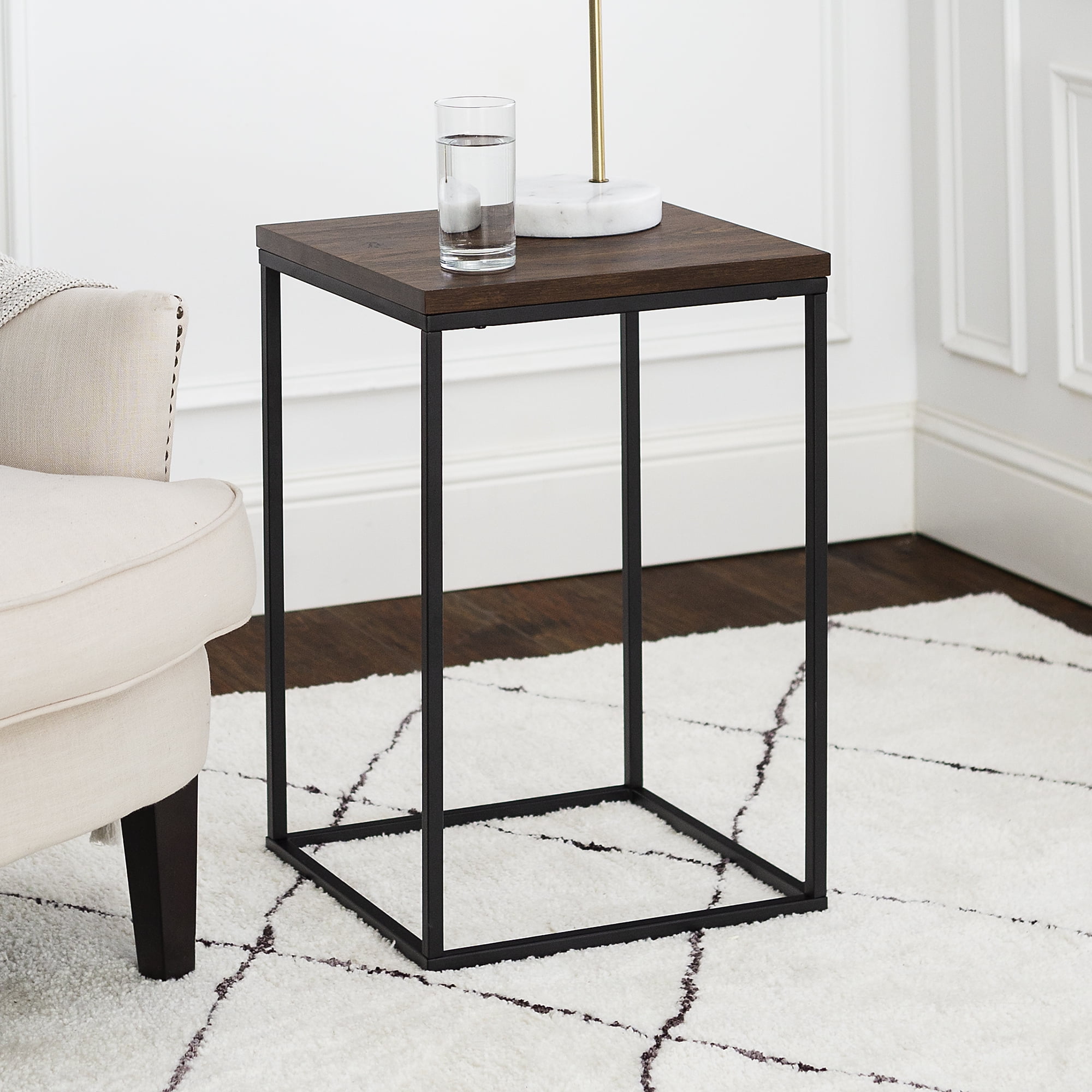 Manor Park Urban Industrial Square Wood and Metal End Table, Dark Walnut