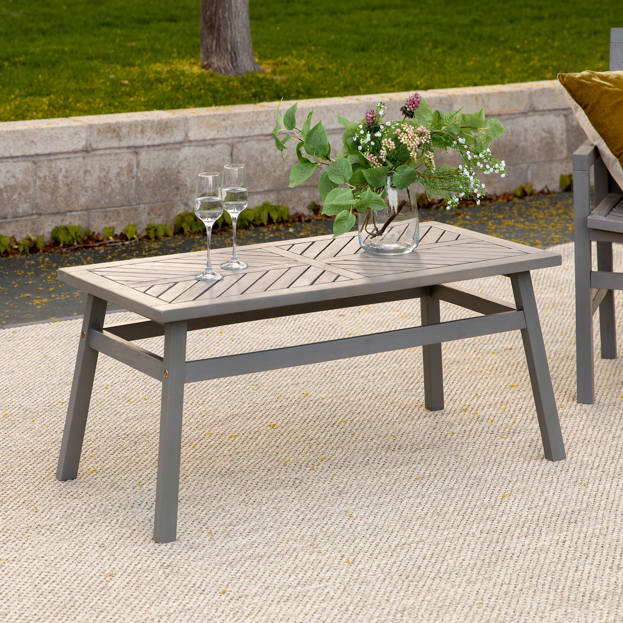 Manor Park Wood Outdoor Coffee Table with Chevron Design, Grey Wash