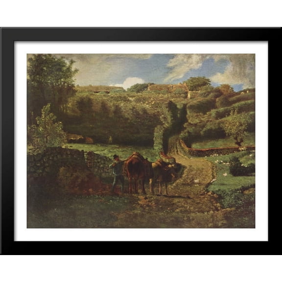 Manor farm Cousin in Greville 36x28 Large Black Wood Framed Print Art by Jean Francois Millet