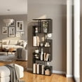 thumbnail image 1 of Manxile 4-Tier S-Shaped Bookshelf  Geometric Wooden Bookcase  for Living Room Home Office, Black, 1 of 6