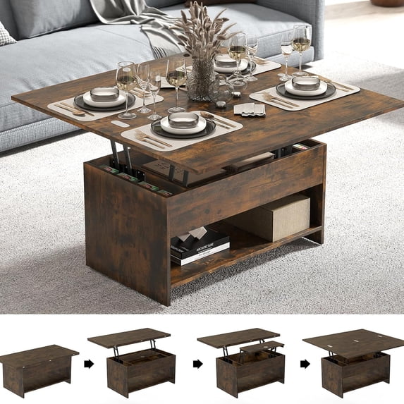 Manora 40'' Farmhouse Multi-Functional Lift-Top Coffee Table with ...