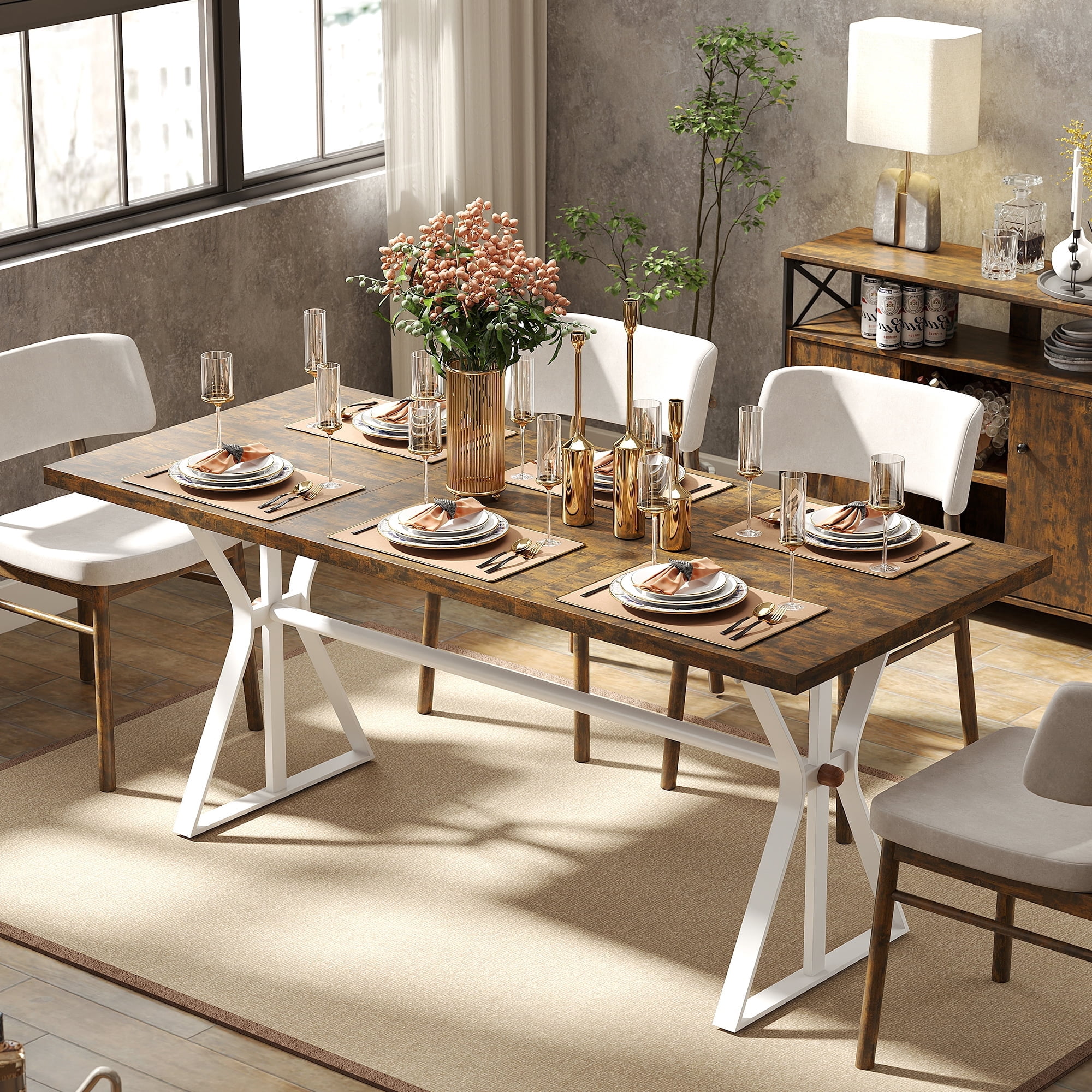 Manora 71 Inch Modern Farmhouse Rectangle Wood Dining Table, Seats 6-8, Industrial Kitchen Dining Table for Home Kitchen & Dining Room