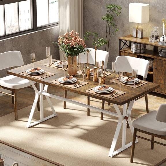 Manora 71 Inch Modern Farmhouse Rectangle Wood Dining Table, Seats 6-8, Industrial Kitchen Dining Table for Home Kitchen & Dining Room