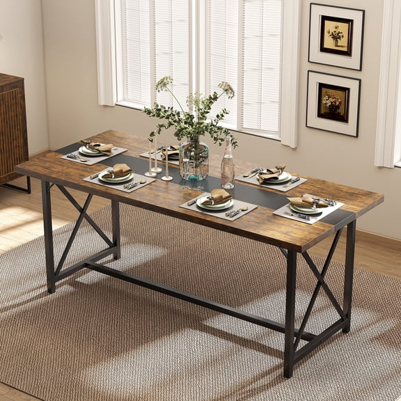 Manora Dining Table for 6-10 People, 70.9'' Modern Farmhouse Wooden Kitchen Table, Rectangle Dining Room Table, X-Shaped Legs (Rustic Brown)
